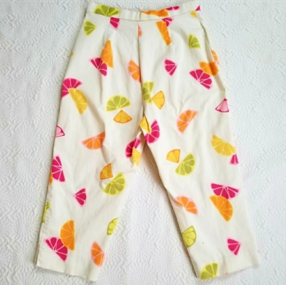 Briggs Vintage Multi Color Citrus Print High-waisted cropped Pants - Picture 4 of 8